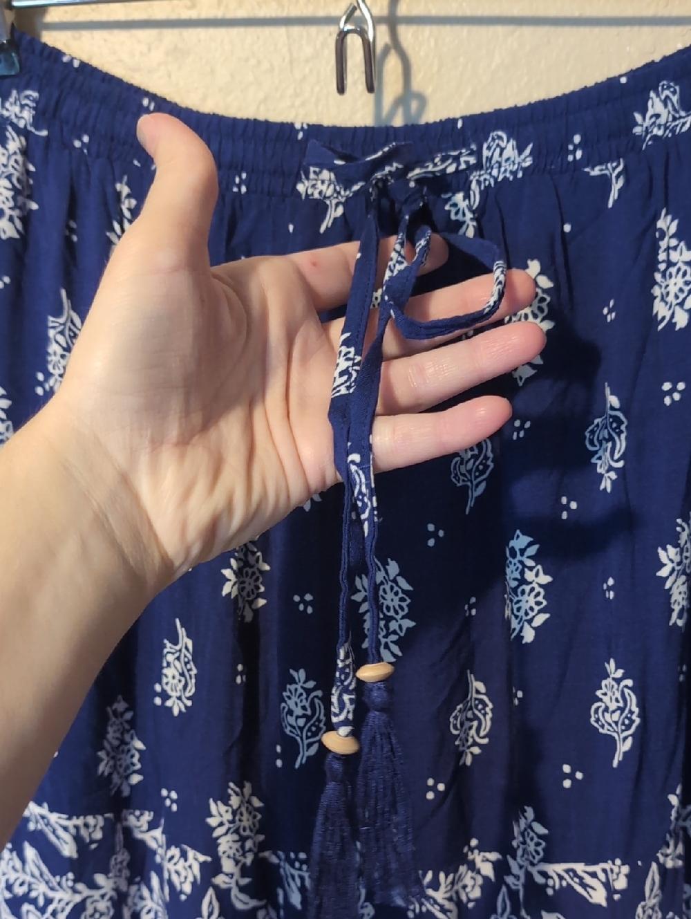 Bohemian Navy Floral Tiered Maxi Skirt with Elastic Waistband - Picture 4 of 8